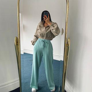 Balloon-sleeve Cropped Zip-up Jacket