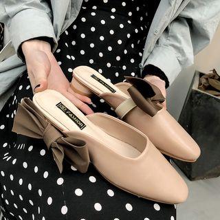 Faux Leather Ribbon Accent Mules