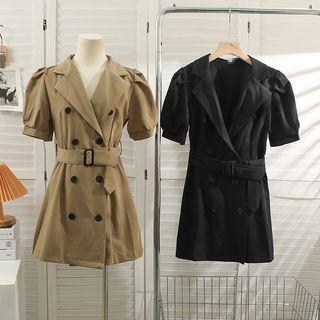 Double-breasted Puff-sleeve Mini Dress With Belt
