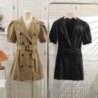 Double-breasted Puff-sleeve Mini Dress With Belt
