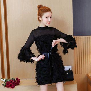 Bell-sleeve Fringe A-line Minidress