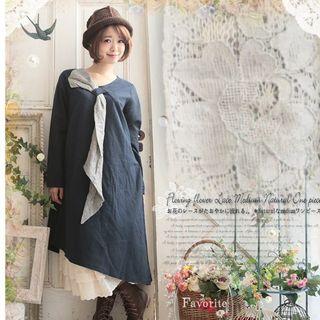 Long-sleeve Scarf-accent Dress