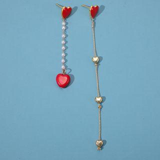 Non-matching Heart Fringed Earring 8446 - 1 Pair - One Size
