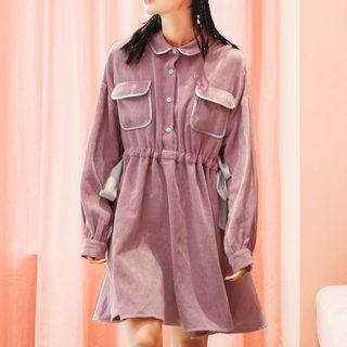 Contrast Trim Long-sleeve Shirt Dress