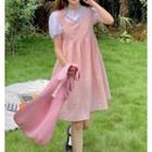 Puff-sleeve Plain Top / Ruched Overall