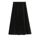 Plain Velvet A-line Midi Skirt Black - One Size