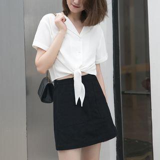 Front Pocket Plain A-line Skirt
