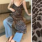 Leopard Side Slit Sleeveless Dress