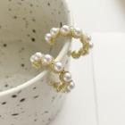 Faux Pearl Hoop Earring 1 Pair - S925 Silver Needle - Gold - One Size