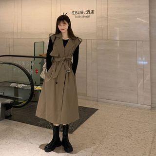 Long-sleeve Knit Top / Double-breasted Trench Vest