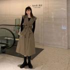Long-sleeve Knit Top / Double-breasted Trench Vest
