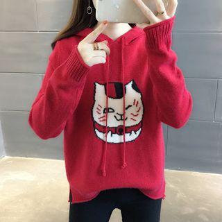 Cat Embroidered Hooded Sweater