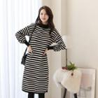 Slit-side Striped Knit Dress Ivory & Black - One Size