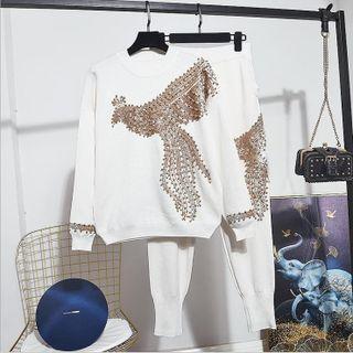 Set: Sequined Phoenix Knit Top + Harem Pants