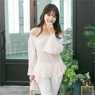 Off-shoulder Ruffle-trim Top