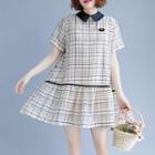 Short-sleeve Collared Mini Plaid Dress