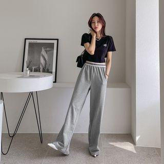 Letter-band Wide-leg Pants