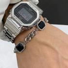 Gemstone Stainless Steel Bracelet Black Gemstone - Silver - One Size