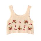 Flower Embroidered Sleeveless Cropped Knit Top White - One Size
