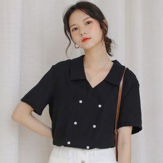 Short-sleeve Double Breasted Open-collar Shirt
