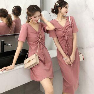 Short-sleeve Drawstring Mini / Midi A-line Dress