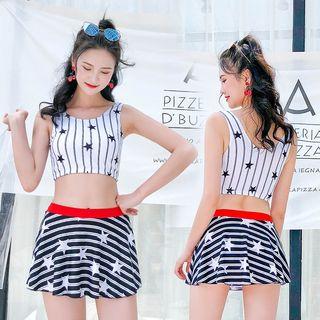 Set: Star Print Tankini Top + Swim Skirt
