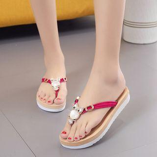 Faux-leather Metal-accent Flip-flops