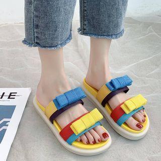 Contrast Color Bow Platform Slide Sandals