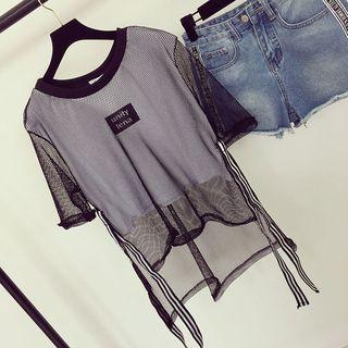 Mesh Covered Short-sleeve T-shirt