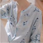 Elbow-sleeve Floral Button Blouse