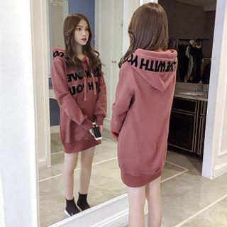 Lettering Print Mini Hoodie Dress / Lace Trim Undershorts