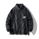 Faux Leather Lettering Jacket