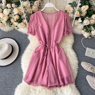 V-neck Dot Jumpsuit