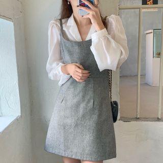 Plain Blouse / Open Back Mini Overall Dress