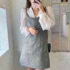 Plain Blouse / Open Back Mini Overall Dress