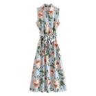 Sleeveless Floral Midi A-line Shirt Dress