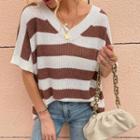 V-neck Striped Short Sleeve Sweater