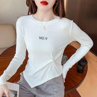 Long-sleeve Lettering Twisted T-shirt