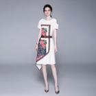 Short-sleeve Asymmetric Cold Shoulder Paneled A-line Dress