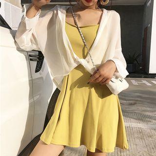 Wide-strap A-line Dress / Sheer Shirt