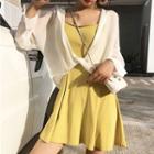 Wide-strap A-line Dress / Sheer Shirt