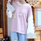 Bell-sleeve Hiragana Print Tasseled Hoodie