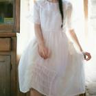 Set: Short-sleeve Ruffle-trim A-line Dress + Slipdress
