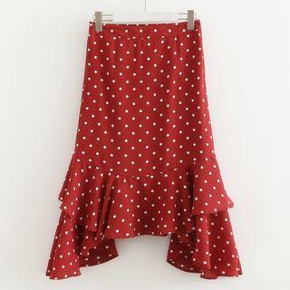 Dotted Ruffle Hem Straight-fit Skirt