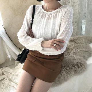 Tie-back Raglan-sleeve Fringed Blouse