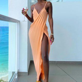 Spaghetti Strap Open-back Maxi Sheath Dress
