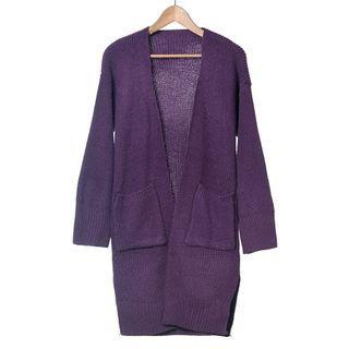 Open-front Cardigan Coat Dark Purple - One Size