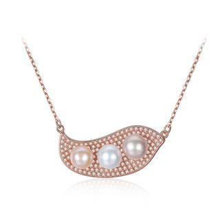 925 Sterling Silver Fashion Plated Rose Gold Cardamom Freshwater Pearl Necklace With Cubic Zirconia Rose Gold - One Size