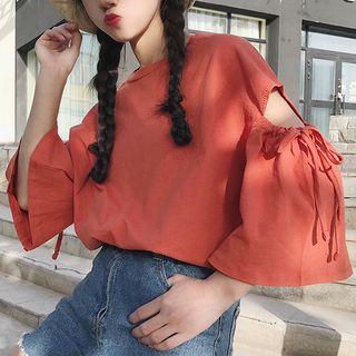 Flared 3/4-sleeve Cutout T-shirt