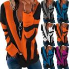 Patterned Zip-up Front Long Sleeve T-shirt